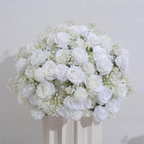 White Rose Flower Ball With Baby Breath Floral Ball Wedding Table Centrepiece Flower Centrepiece Table Runner Silk Floral Ball Party Decor
