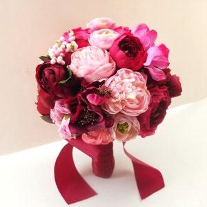 Red Peony and Ranunculus Bouquet, Bridal Bouquet, Wedding Bouquet, bridesmaid bouquet, Red Bouquet
