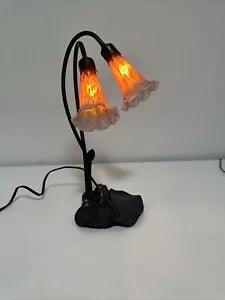 Meyda Tiffany Style Desk Lamp - Amber.  Lily Pads And 2 Lily Flower Lights