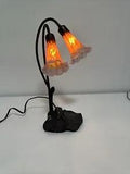 Meyda Tiffany Style Desk Lamp - Amber.  Lily Pads And 2 Lily Flower Lights