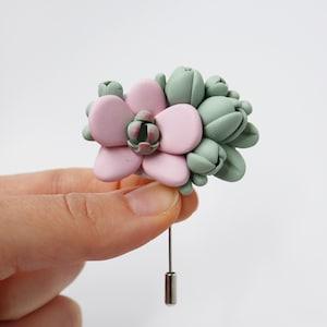 Pink orchid pin brooch / Orchid jewelry / Wedding accessories / Phalaenopsis brooch / Pastel rose ash color / Polymer clay