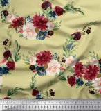 Soimoi Beige Cotton Poplin Fabric Ranunculus & Penoy Floral Print-saN