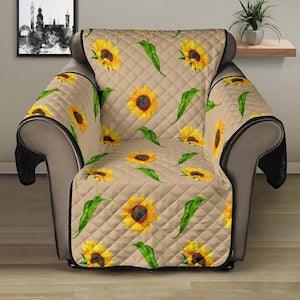 Tan Rustic Sunflower Pattern 28" Seat Width Recliner Chair Sofa Couch Cover Protector Perfect Farmhouse Home Decor Slip Cover