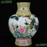 11.6"China pastel porcelain Peony flower crane bird Bottle Pot Vase Jar Statue