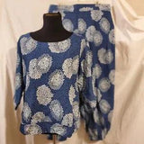 2 PC Eastern Serenity Women's Peony Print Tunic Top & Harem Pants XXL