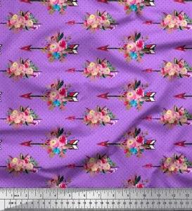 Soimoi Purple Cotton Poplin Fabric Dot & Ranunculus Floral Printed-hvK