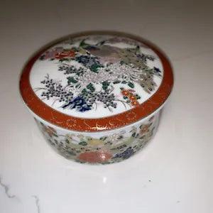 ASAHI Vintage Peacook and Peony trinket box made in Japan
