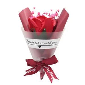 Mini dried baby breath bouquet with pink rose, wrapped with pink paper and bow ribbon