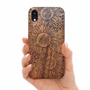 Sunflower helianthus wood phone case for iPhone 15, 15 Plus, 15 Pro Max | iPhone 14 Pro Max, 12Mini | 13 Pro Max iPhone 11
