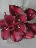 10 Lighter Burgundy Calla Lilies Real Touch Flowers DIY Silk Wedding Bouquets, Centerpieces, Wedding Decorations silk flower