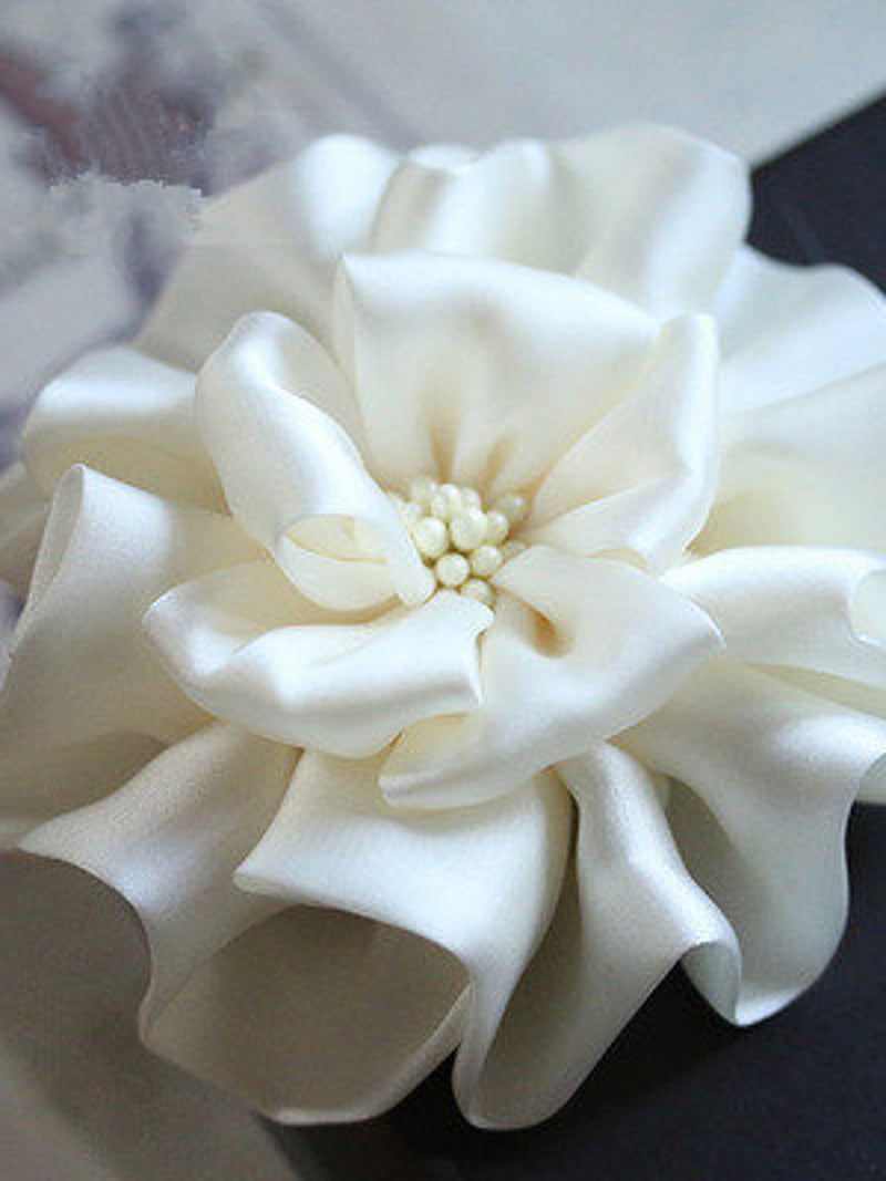 Larger Handmade Silk Flower Fabric Flower  (3-3/4 inches) In Ivory MY-439-01 Ready To Ship silk flower