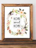 Home Sweet Home Print, Home Wall Art Guest Room Dorm Decor Guest Room Decor Floral Art Print House Warming Decor Gallery Wall Art house warming flower
