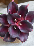 10 Dark Burgundy Calla Lilies Real Touch Flowers DIY Silk Wedding Bouquets, Centerpieces, Wedding Decorations wedding flower