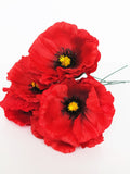 3 Red Poppies - Artificial Flowers Silk Poppy 4.3