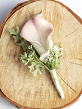 Pink Wedding Boutonniere , Blush Pink Calla Lily Wedding Boutonniere , Real to Touch Pink and Mint Boutonniere, Pink & Mint wedding flower