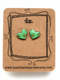 Little hearts in bloom earrings, green and pink, La MŽchante Sorci�re, love, jewel, jewelry, gift, Stainless steel studs, flowers, romance Love Romance Flower