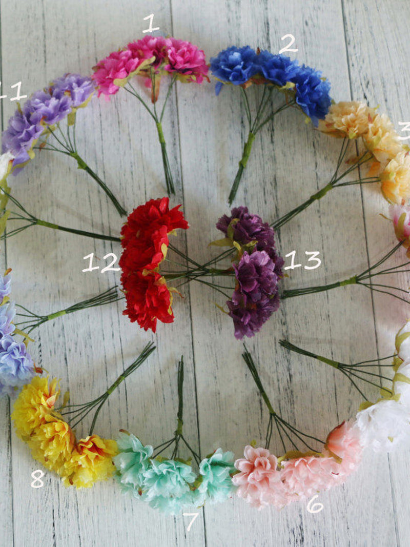 Bunch of 6 - Millinery Silk Flower Bouquet Flower Arrangements Wired Flower Bridal Hair Accessories,Carnation Flower Wedding Crown silk flower