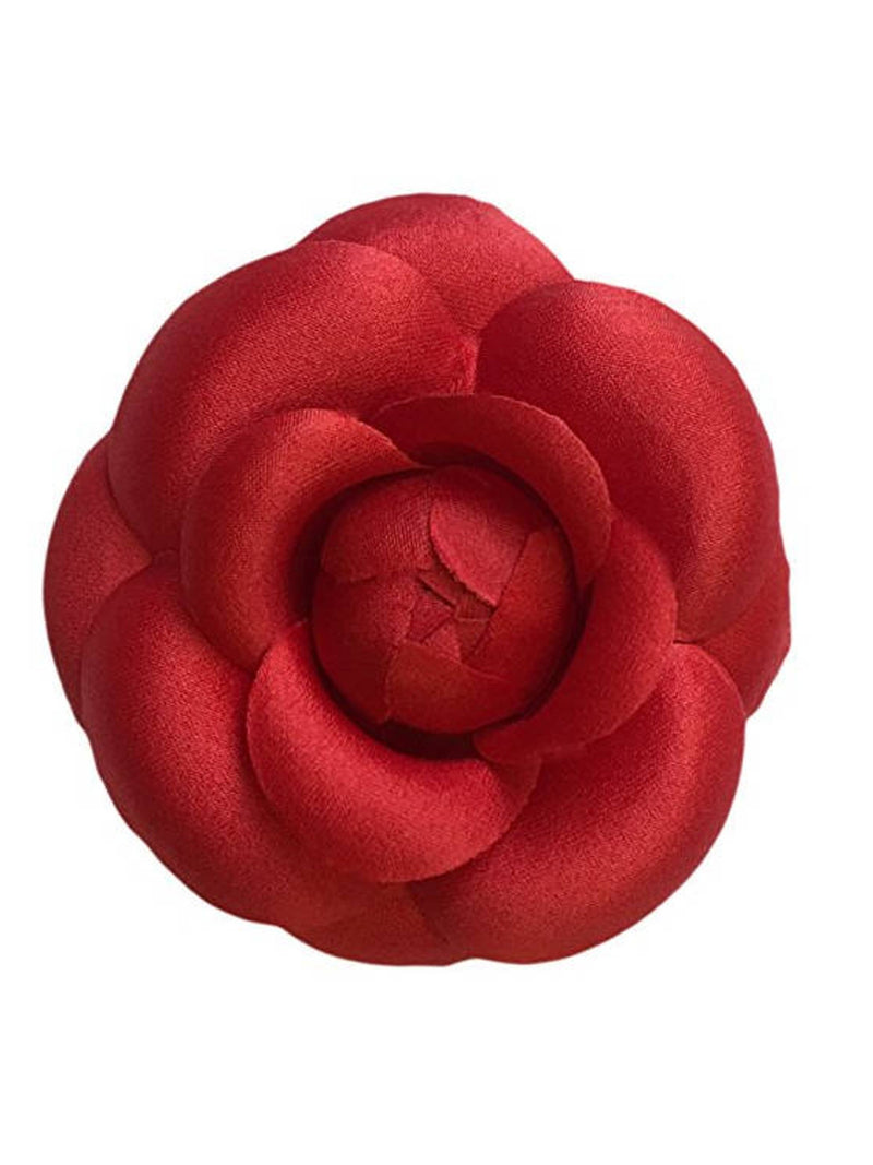 M&S Schmalberg 3" Red Satin Camellia Brooch Lapel Pin - Made in USA silk flower