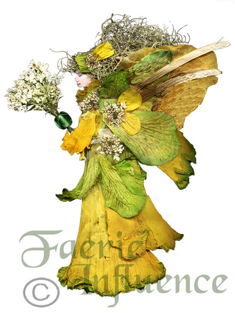 Faeries from Flowers, Art by Zella, 5X7 Fairy Note Cards with Envelopes, "Daleana" Daffodils, Garden and Forest Fairies flower spore