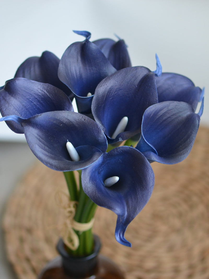 9 stems Navy Blue Calla Lilies Real Touch Flowers DIY Silk Bridal Bouquets Bridesmaids bouquets Wedding Centerpieces, Decorations silk flower