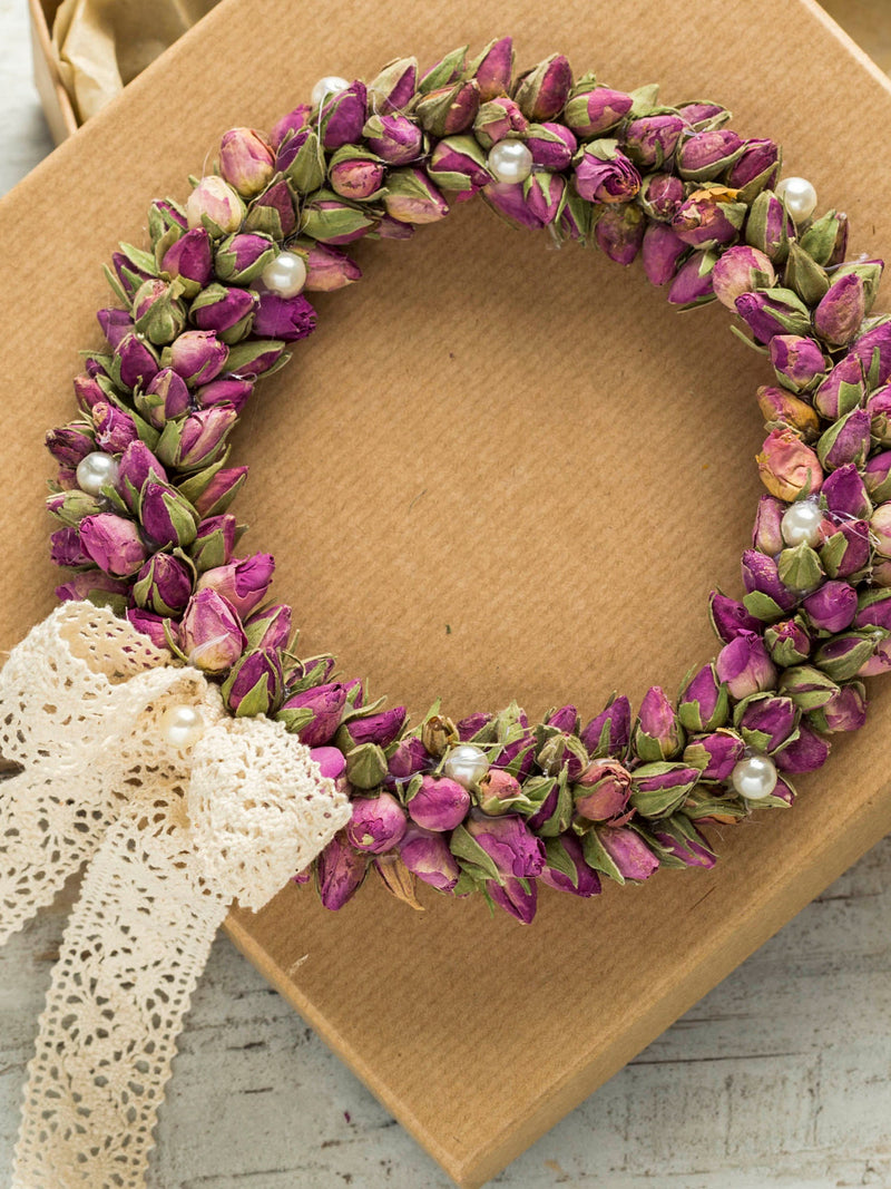 Wreath, Dried roses, Pink rose buds, Shabby chic decor, Romantic gift for her, Wedding decor, Vintage style flower wreath, Mother's Day house warming flower