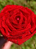 Red Lace Roses with Stems, Red Lace Flower Bouquet, Lace Flowers, Lace Roses, Red Roses, 13th Wedding Anniversary Gift, Wedding Bouquet ANNIVERSARY