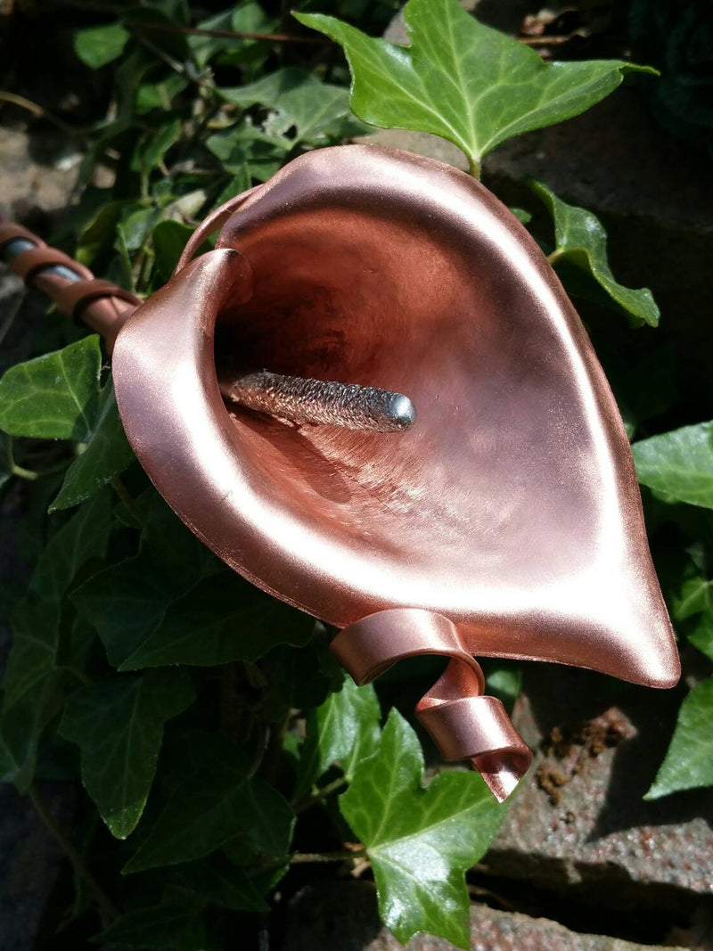 Copper calla lily with ribbon, girlfriend gift, wife present, 7th 9th copper wedding anniversary, rustic wedding decor ANNIVERSARY