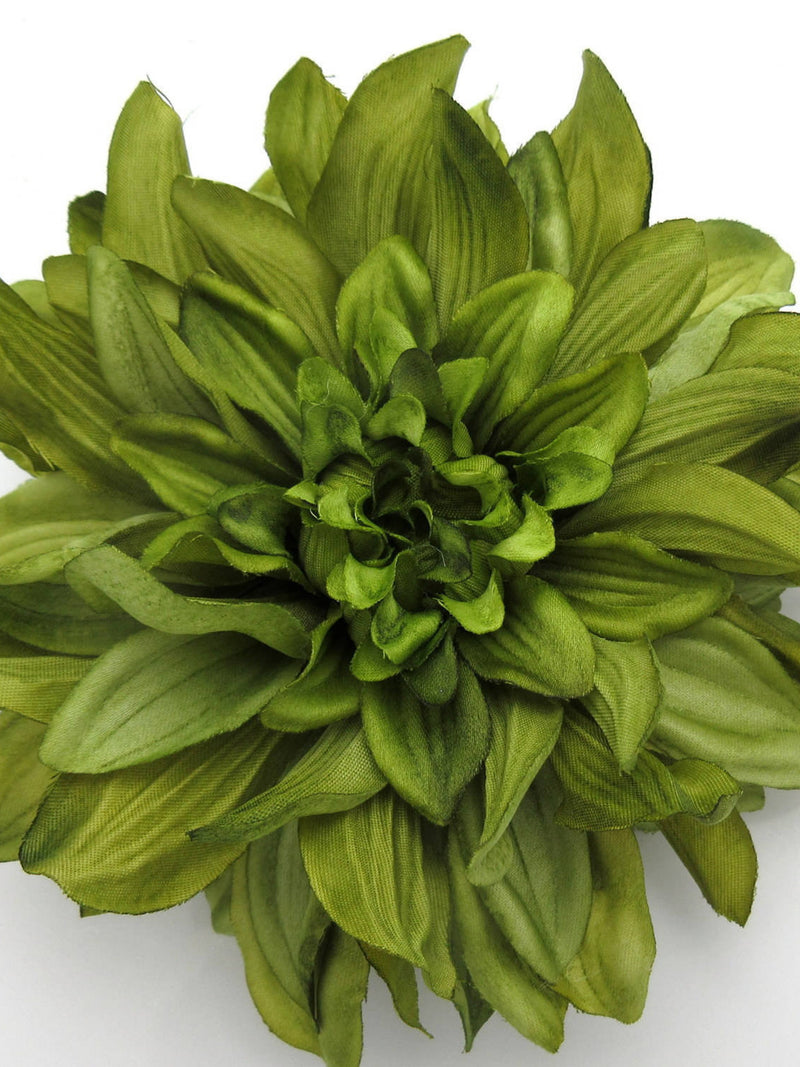 Large 6" Variegated Olive Green Dahlia Poly Silk Flower Brooch Pin silk flower
