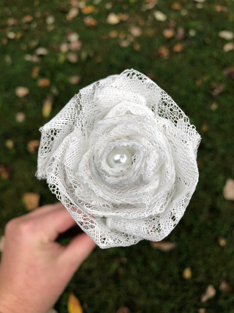 White Lace Roses with Stems, Lace Flower Bouquet, Lace Flowers, Lace Roses, 13th Wedding Anniversary Gift, Lace Gift for Her, Thirteenth ANNIVERSARY