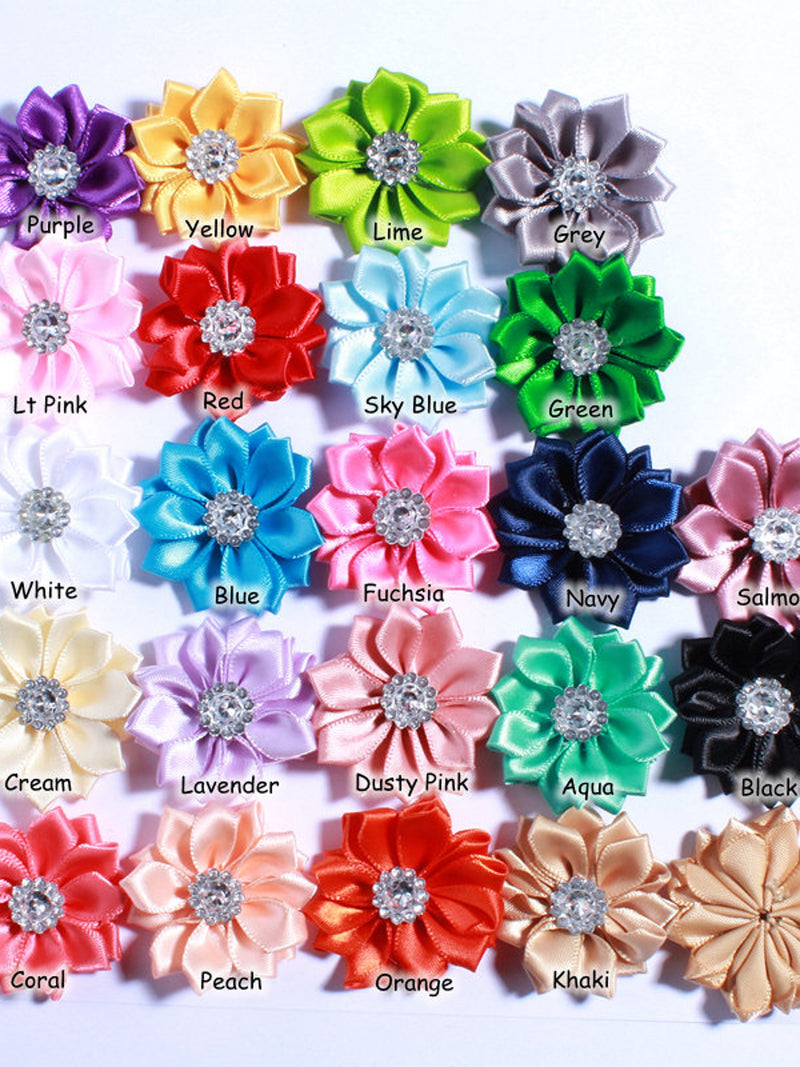 4CM Multilayer Mini Satin Flower With Acrylic Button Silk Ribbon Fabric Flower For Head Wear U Pick Color silk flower