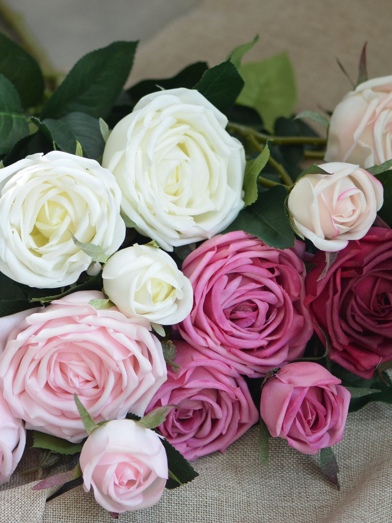 Multi Color-Real Touch Faux Burgundy Cabbage Roses, Blush Roses Spray, DIY Florals | Wedding/Home/Kitchen Decoration | Gifts, DIY Bouquets wedding flower