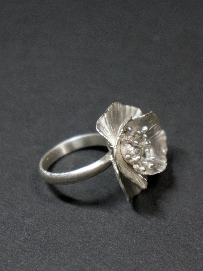 handmade poppy sterling silver ring, august birth flower ANNIVERSARY