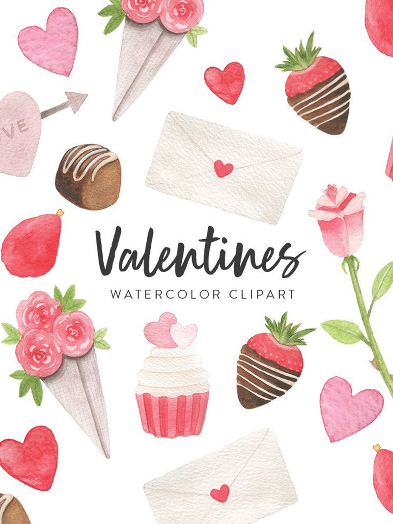 Valentines Day Clipart, Watercolor Valentines Clip Art, Watercolour Love Heart, Honeymoon, Romance, Watercolor Hearts, Rose Clip Art, Love Romance Flower