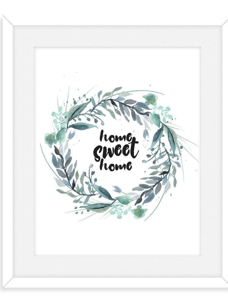 Floral Home Sweet Home Wall Art / House warming wedding gifts / Watercolor flower wreath decor / Home welcoming sign / Gift ideas for couple house warming flower