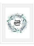 Floral Home Sweet Home Wall Art / House warming wedding gifts / Watercolor flower wreath decor / Home welcoming sign / Gift ideas for couple house warming flower