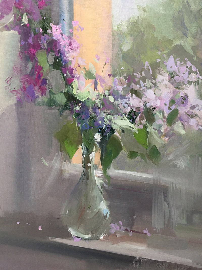 Abstract Flower Oil Painting on Canvas, Still Life Artwork with Lilacs Anniversary Gift ANNIVERSARY