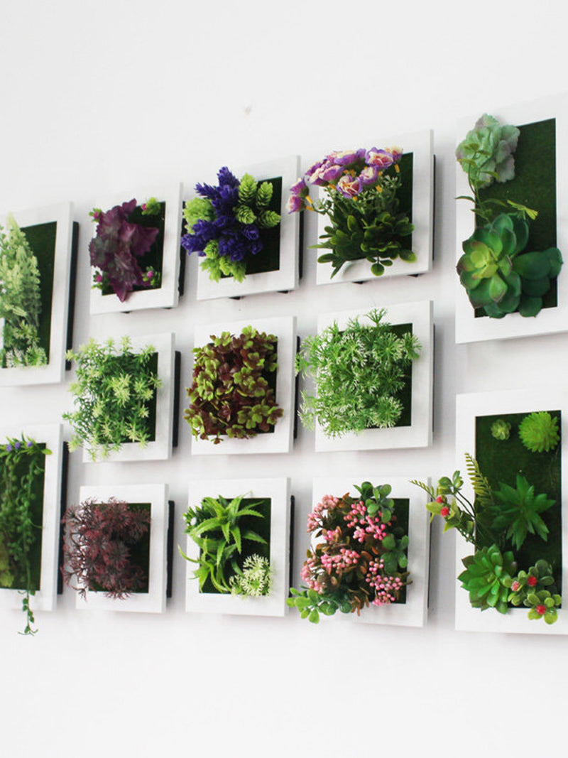 Artificial Flower Fake Plant Wall Hanging Decor,Simulated Succulent Plants Frames Wall Decoration faux plants