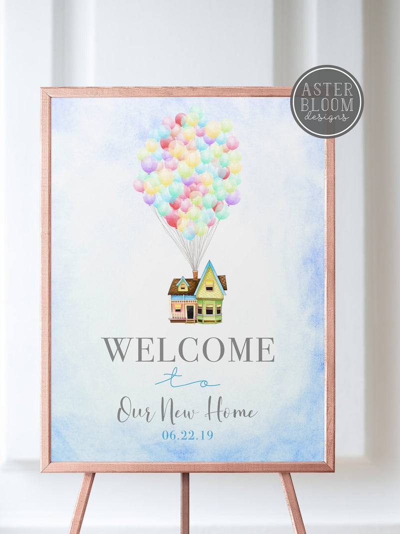 UP House Warming Welcome Sign, UP Homewarming Sign, Balloon House Home Sweet Home, New House Welcome Poster, Birthday Welcome Sign house warming flower
