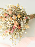 Pink Dream Peach Dried Flowers Bouquet / Preserved Daisy Rose Flowers Bouquet / Wedding Bridal bouquet / Preserved silver grey herbs Natural wedding flower