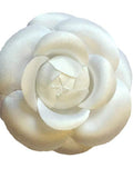 M&S Schmalberg 3" Classic Camellia Brooch Pin Silk Fabric Flower Pin White Made in USA silk flower