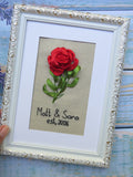 Embroidered Flower Portrait, 4th/12th Anniversary Gift, Personalized Linen Art ANNIVERSARY