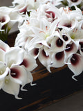 Dark Burgundy Picasso Calla Lilies, Lily Bridal Bouquet, Real Touch Orchids, Bridesmaids Bouquet, Boutonnieres, Wedding Package Bouquet