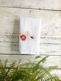 Poppy and bee French linen tea towel, white stone washed dish towel, kitchen decor, house warming, hostess gift house warming flower