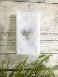 Thinking of you French linen purple floral bouquet tea towel, dish towel, kitchen decor, house warming, hostess gift, flower themed present house warming flower