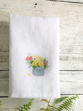 Vintage bouquet linen tea towel, white stone washed french linen, dish towel, kitchen decor, house warming, hostess gift, floral art house warming flower