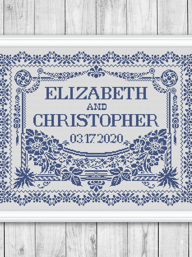 Sampler Cross Stitch Pattern Wedding Cross Stitch Pattern Anniversary Flowers Wedding Gift DIY Personalized Modern Love Instant Download PDF ANNIVERSARY