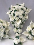 Artificial Wedding Bouquets  calla lily greenery Flowers Sets  ivory wedding flower