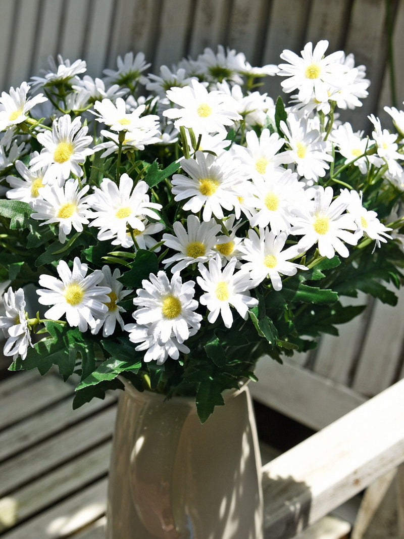 White Daisy Bouquet: 2 Bunches Artificial Flowers, DIY Floral Arrangement silk flower