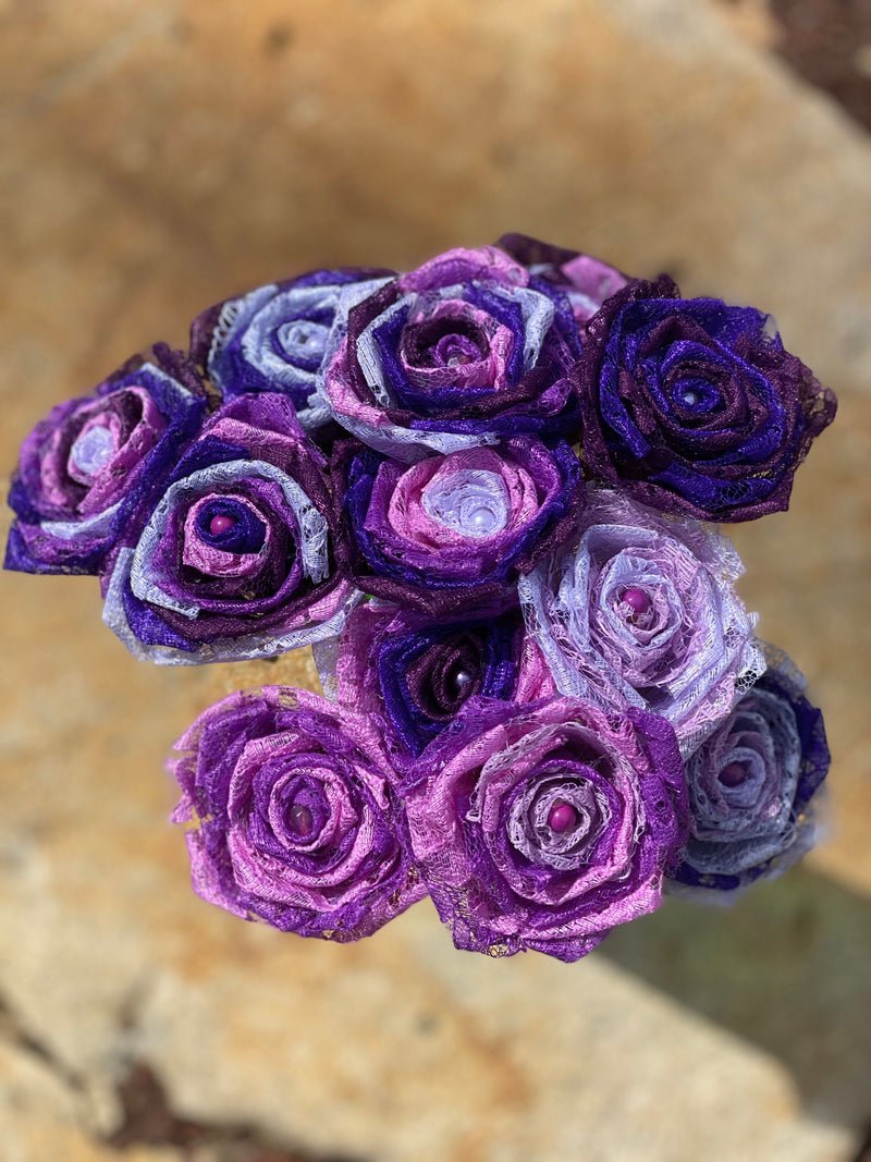 Purple Lace Roses with Stems, Lace Flower Bouquet, Purple Lace Flowers, Lace Roses, 13th Wedding Anniversary Gift, Lace Gift for Her, ANNIVERSARY