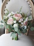 Dusty Pink Bridal Bouquet, Classic Wedding Rose Bouquet, Rustic Boho Flower Bouquet,  Design in Rose Bouquet